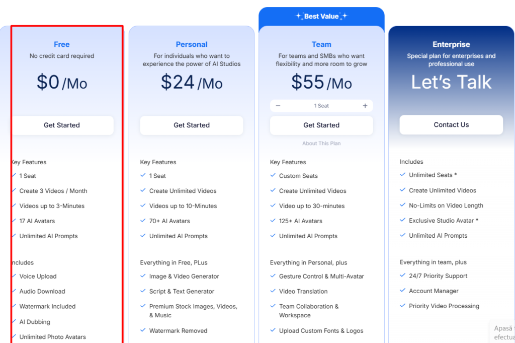 Pricing AI STUDIOS